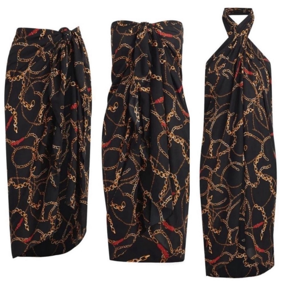 Walter Baker Paradise Sarong Ibiza Chain Beach Cover Up Maxi Skirt Dress